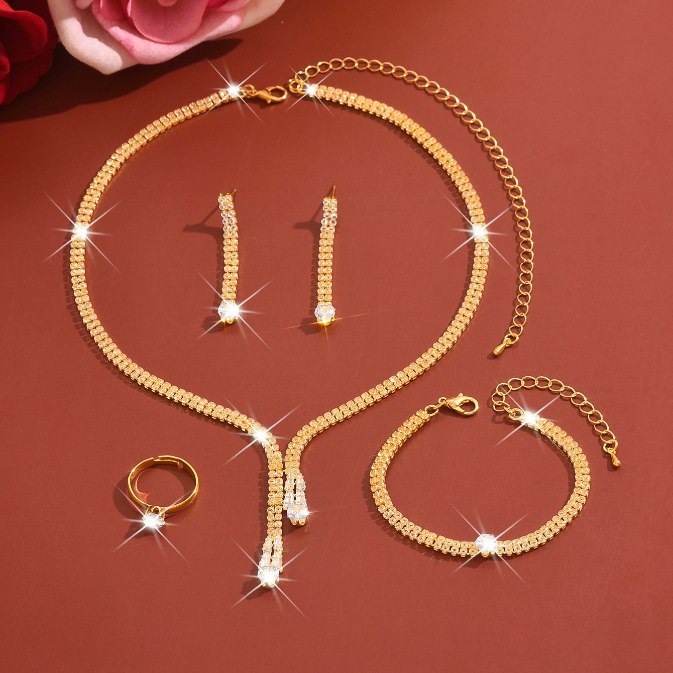 Supply Light Luxury Simple Clavicle Chain Exquisite Claw Chain Crystal Earrings Necklace Set
