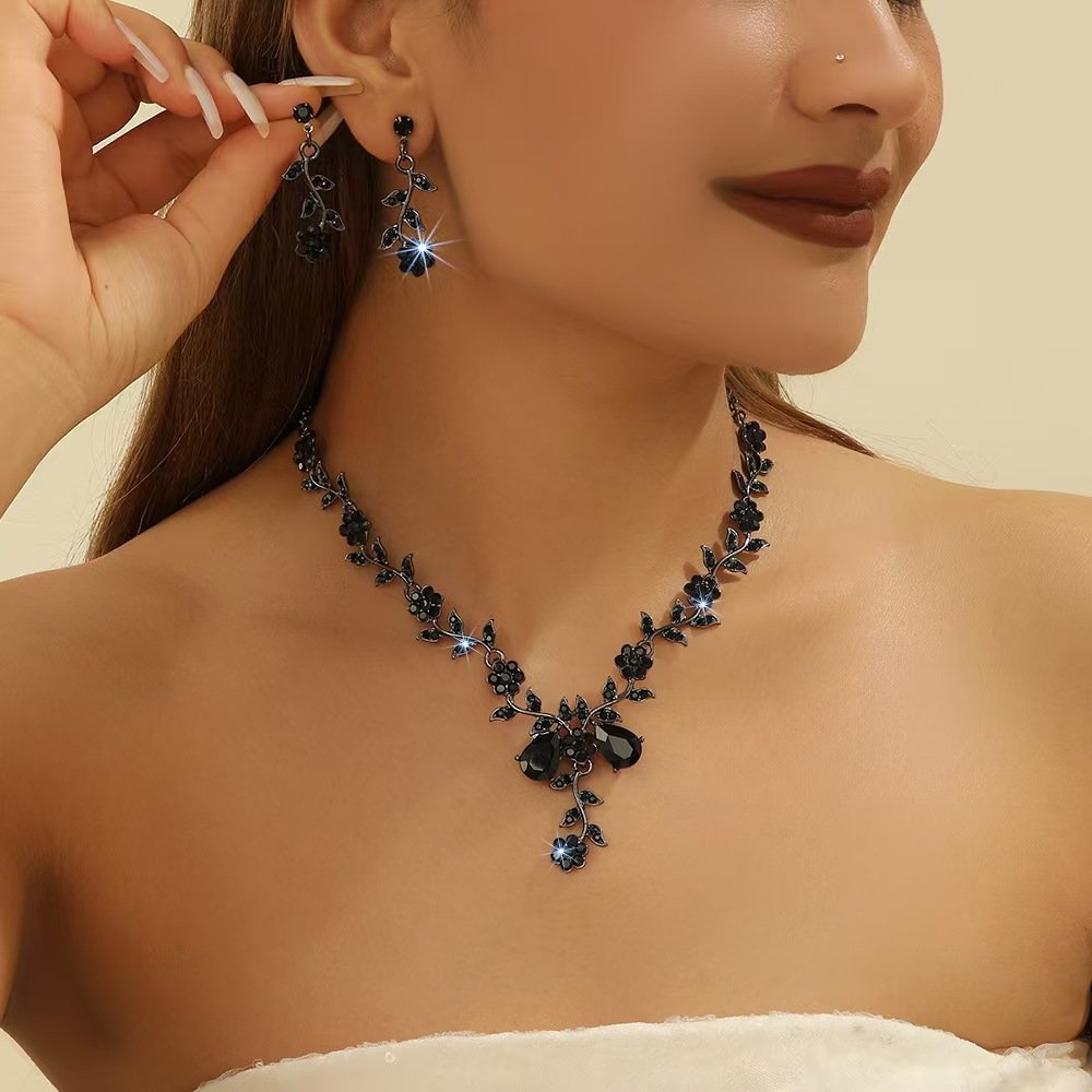 Bridal Rhinestone Water Drop Necklace and Earrings
