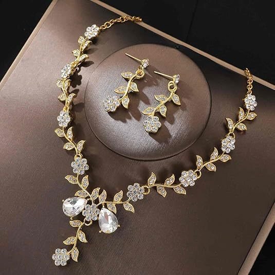 Bridal Rhinestone Water Drop Necklace and Earrings