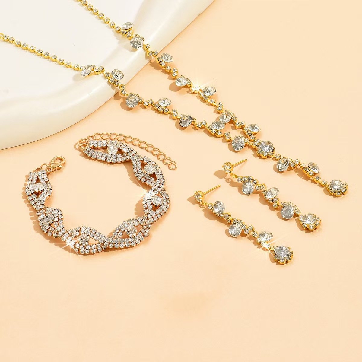 Bridal Rhinestone Water Drop Necklace and Earrings