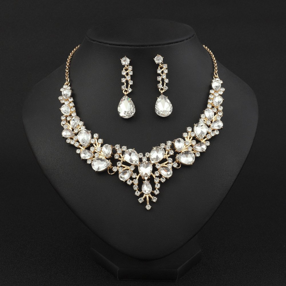 Alloy Water Drop Diamond-Encrusted Luxury Bridal Necklace