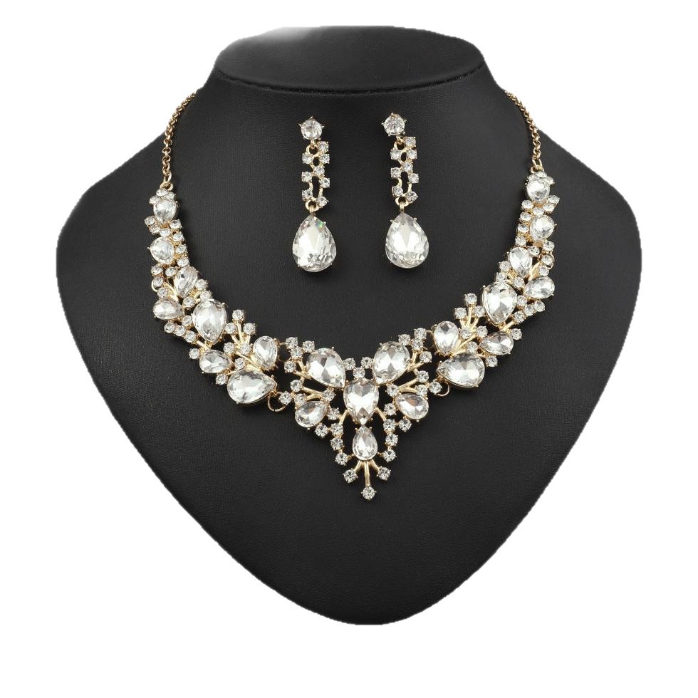 Alloy Water Drop Diamond-Encrusted Luxury Bridal Necklace