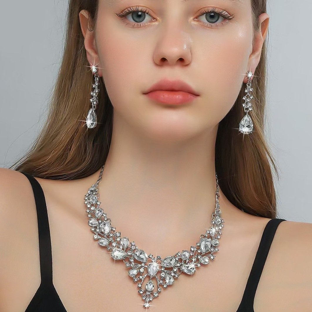 Alloy Water Drop Diamond-Encrusted Luxury Bridal Necklace