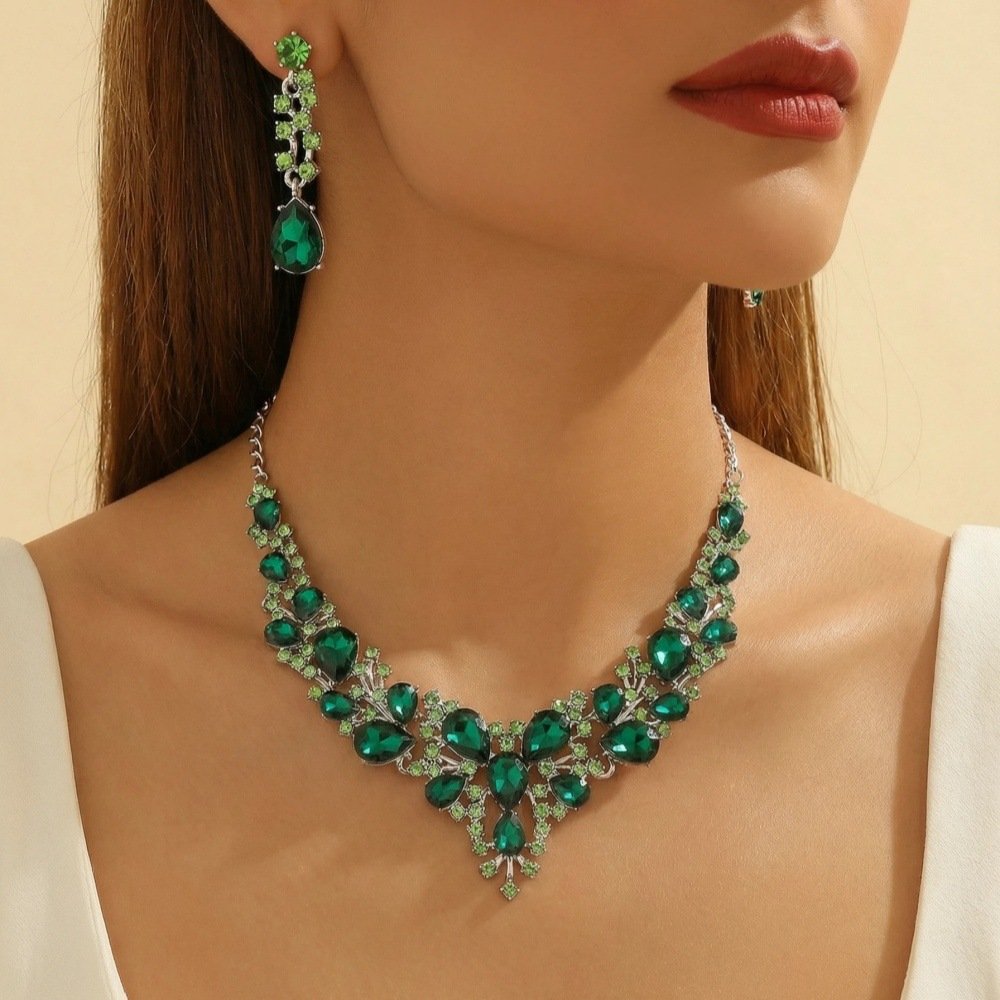 Alloy Water Drop Diamond-Encrusted Luxury Bridal Necklace