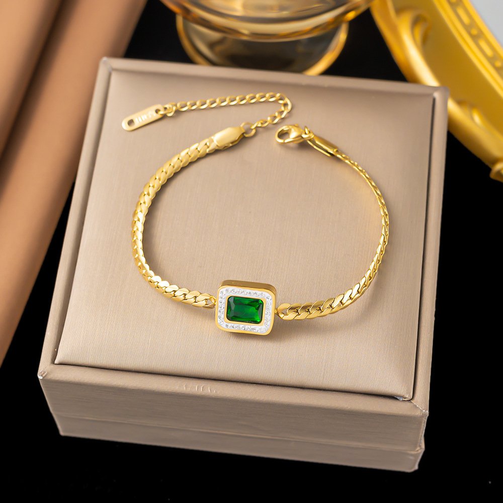 European and American High-End Light Luxury Emerald Sugar Cube Chain