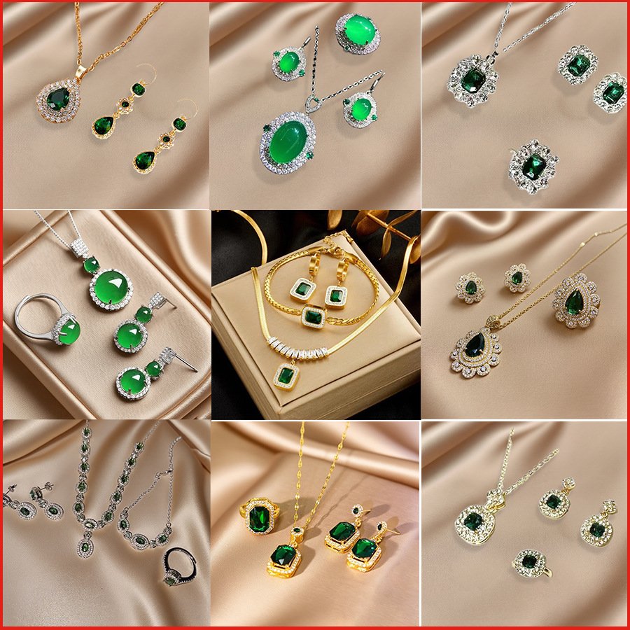 European and American High-End Light Luxury Emerald Sugar Cube Chain